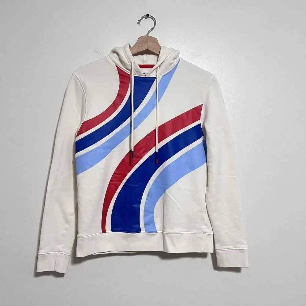 Tory Sport by Tory Burch Graphic French Terry Hoodie Sweatshirt Beige Size Small